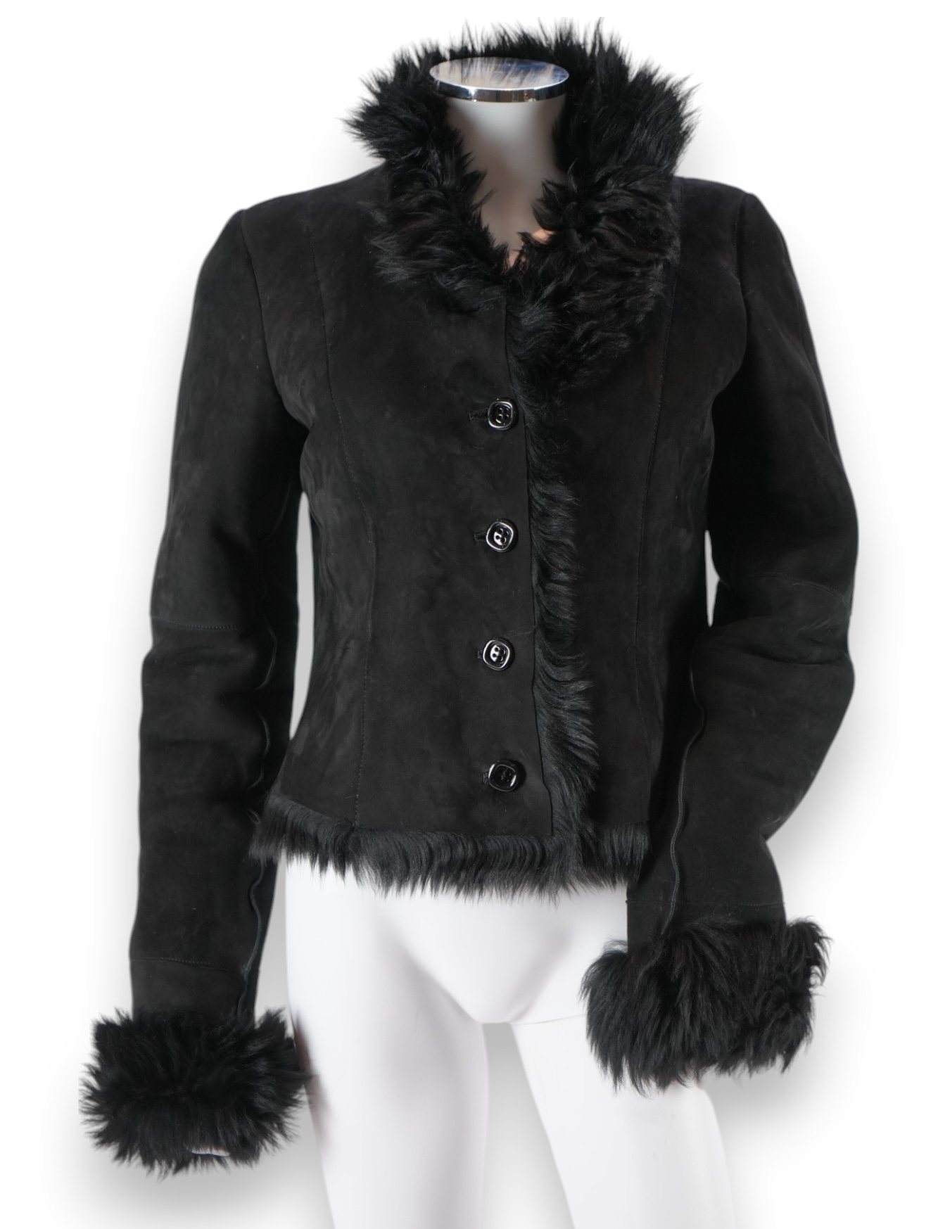 A lady's Emporio Armani black shearling jacket, EU 44 (comes up small), approx. UK size 8-10